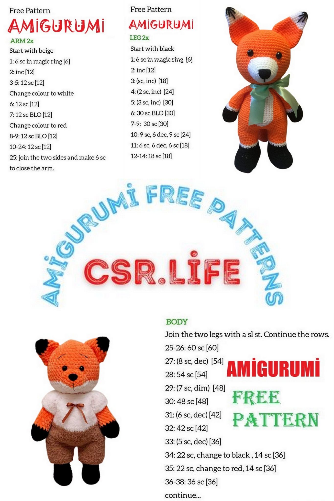 Cute Fox Family Amigurumi Free Pattern - Free Amigurumi Crochet Patterns