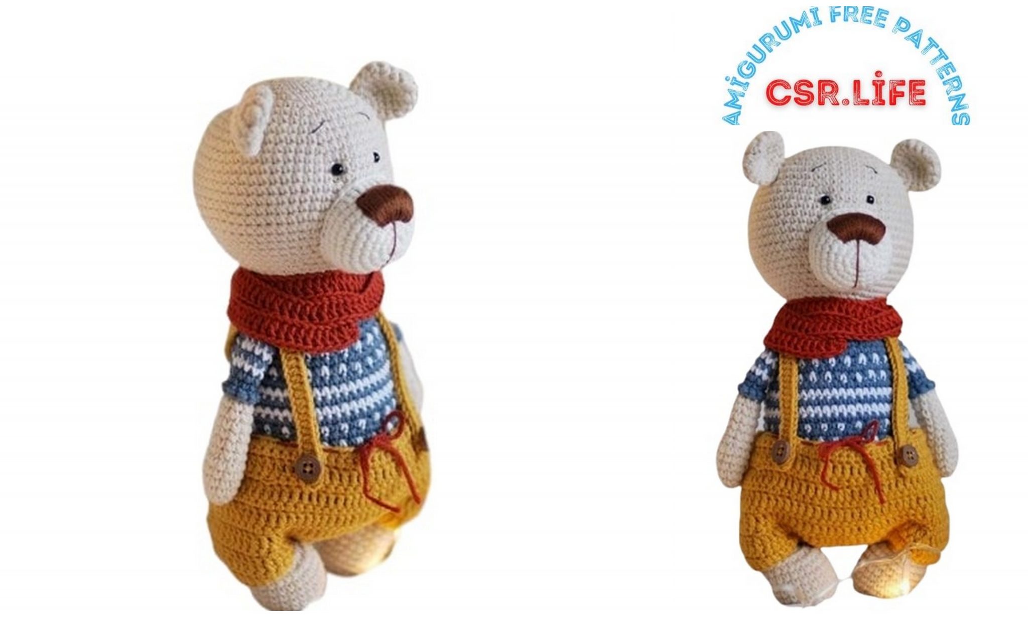 Amigurumi Cute Teddy Bear in Overalls Free Crochet Pattern - Free